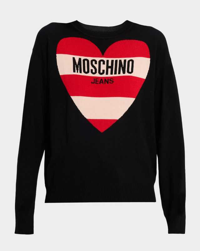 Striped Logo Heart Cropped Wool Sweat